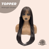 JBEXTENSION 28 Inches T Part Pre-Cut Frontlace Topper Clip in Synthetic Fiber Long Straight Topper Hair Piece Hair with Bangs for Women Clip in Top Crown Hair Clip on Toupee Hairpiece for Slight Hair Loss/Thinning Hair