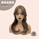 JBEXTENSION 17 Inches Curly Caramel Pre-Cut T Part Snowflake Lace Frontlace Glueless Wig SHARA CARAMEL【BENDY EAR TABS】