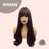 JBEXTENSION 22 Inches Red Brown Curly Wig With Bangs VIVIAN