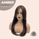 JBEXTENSION 21 Inches Straight Dark Brown Pre-Cut T Part Snowflake Lace Frontlace Glueless Wig AMBER DARK BROWN【BENDY EAR TABS】