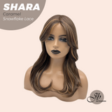 JBEXTENSION 17 Inches Curly Caramel Pre-Cut T Part Snowflake Lace Frontlace Glueless Wig SHARA CARAMEL【BENDY EAR TABS】