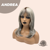 JBEXTENSION 18 Inches Ash Grey Wig with Bangs Women Fashion Full Machine Wig ANDREA【PLUS PERMATEASE】【BENDY EAR TABS】