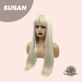 JBEXTENSION 25 Inches Light Blonde Straight Wig With Bangs SUSAN
