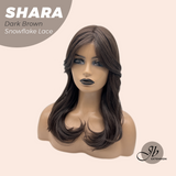 JBEXTENSION 17 Inches Curly Dark Brown Pre-Cut T Part Snowflake Lace Frontlace Glueless Wig SHARA DARK BROWN【BENDY EAR TABS】