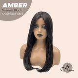 JBEXTENSION 21 Inches Straight Natural Black Pre-Cut T Part Snowflake Lace Frontlace Glueless Wig AMBER NATURAL BLACK【BENDY EAR TABS】