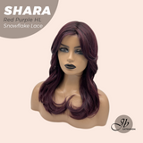 JBEXTENSION 17 Inches Curly Red Purple Highlight Pre-Cut T Part Snowflake Lace Frontlace Glueless Wig SHARA RED PURPLE HIGHLIGHT【BENDY EAR TABS】