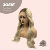 JBEXTENSION Peluca con malla frontal rubia con onda de raíz oscura de 26 pulgadas. Peluca frontal de encaje transparente prearrancada 6*14 HD JOSIE