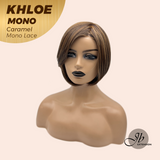JBEXTENSION KHLOE MONO CARAMEL Monofilament Handmade Wig 6X5 Full Monofilament Hand Tied Top Wig 12 Inches Bob Cut Caramel Mono Lace Handmade Futura Fiber Wig With Anti-slip Silicone Strips Glueless Wig KHLOE MONO CARAMEL【BENDY EAR TABS】