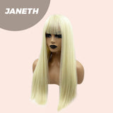 JBEXTENSION 22 Inches Light Blonde Straight Wig With Full Bangs JANETH