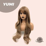 HOT OF SEASON - 30 Inches Long Light Brown With Highlight Wig With Bangs YUMI