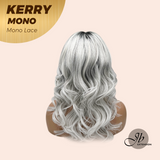 JBEXTENSION KERRY MONO Monofilament Handmade Wig 6X5 Full Monofilament Hand Tied Top Wig 18 Inches Grey with Dark Root Mono Lace Wig With Anti-slip Silicone Strips Glueless Wig KERRY MONO【BENDY EAR TABS】