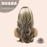 JBEXTENSION 17 Inches Curly Dark Mix Blonde Pre-Cut T Part Snowflake Lace Frontlace Glueless Wig SHARA DARK MIX BLONDE【BENDY EAR TABS】