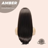 JBEXTENSION 21 Inches Straight Dark Brown Pre-Cut T Part Snowflake Lace Frontlace Glueless Wig AMBER DARK BROWN【BENDY EAR TABS】