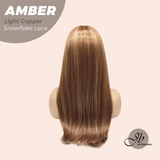 JBEXTENSION 21 Inches Straight Light Copper Pre-Cut T Part Snowflake Lace Frontlace Glueless Wig AMBER LIGHT COPPER【BENDY EAR TABS】