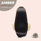 JBEXTENSION 21 Inches Straight Natural Black Pre-Cut T Part Snowflake Lace Frontlace Glueless Wig AMBER NATURAL BLACK【BENDY EAR TABS】