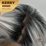 JBEXTENSION KERRY MONO Monofilament Handmade Wig 6X5 Full Monofilament Hand Tied Top Wig 18 Inches Grey with Dark Root Mono Lace Wig With Anti-slip Silicone Strips Glueless Wig KERRY MONO【BENDY EAR TABS】