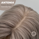 JBEXTENSION 28 Inches Scalpiana Long Curly Pinkish Blonde 3.5X4 Hard Silky Top Natural Scalp Effect Wig ANTONIA PINKISH BLONDE