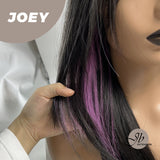 JBEXTENSION 20 Inches Wolf Cut Black With Pink Silver Highlight Wig JOEY