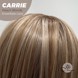 JBEXTENSION 11 Inches Short Hair Peach Blonde Pre-Cut T Part Snowflake Lace Frontlace Glueless Wig with Bangs CARRIE PEACH BLONDE【BENDY EAR TABS】