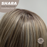 JBEXTENSION 17 Inches Curly Dark Mix Blonde Pre-Cut T Part Snowflake Lace Frontlace Glueless Wig SHARA DARK MIX BLONDE【BENDY EAR TABS】