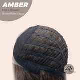 JBEXTENSION 21 Inches Straight Dark Brown Pre-Cut T Part Snowflake Lace Frontlace Glueless Wig AMBER DARK BROWN【BENDY EAR TABS】