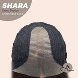 JBEXTENSION 17 Inches Curly Dark Brown Pre-Cut T Part Snowflake Lace Frontlace Glueless Wig SHARA DARK BROWN【BENDY EAR TABS】