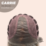 JBEXTENSION 11 Inches Short Hair Mix Blonde Pre-Cut T Part Snowflake Lace Frontlace Glueless Wig with Bangs CARRIE MIX BLONDE【BENDY EAR TABS】