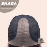 JBEXTENSION 17 Inches Curly Red Purple Highlight Pre-Cut T Part Snowflake Lace Frontlace Glueless Wig SHARA RED PURPLE HIGHLIGHT【BENDY EAR TABS】
