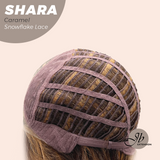 JBEXTENSION 17 Inches Curly Caramel Pre-Cut T Part Snowflake Lace Frontlace Glueless Wig SHARA CARAMEL【BENDY EAR TABS】