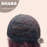 JBEXTENSION 17 Inches Curly Red Purple Highlight Pre-Cut T Part Snowflake Lace Frontlace Glueless Wig SHARA RED PURPLE HIGHLIGHT【BENDY EAR TABS】