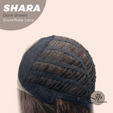 JBEXTENSION 17 Inches Curly Dark Brown Pre-Cut T Part Snowflake Lace Frontlace Glueless Wig SHARA DARK BROWN【BENDY EAR TABS】
