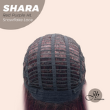 JBEXTENSION 17 Inches Curly Red Purple Highlight Pre-Cut T Part Snowflake Lace Frontlace Glueless Wig SHARA RED PURPLE HIGHLIGHT【BENDY EAR TABS】