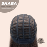 JBEXTENSION 17 Inches Curly Dark Brown Pre-Cut T Part Snowflake Lace Frontlace Glueless Wig SHARA DARK BROWN【BENDY EAR TABS】