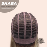 JBEXTENSION 17 Inches Curly Dark Mix Blonde Pre-Cut T Part Snowflake Lace Frontlace Glueless Wig SHARA DARK MIX BLONDE【BENDY EAR TABS】