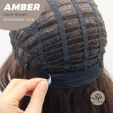 JBEXTENSION 21 Inches Straight Dark Brown Pre-Cut T Part Snowflake Lace Frontlace Glueless Wig AMBER DARK BROWN【BENDY EAR TABS】