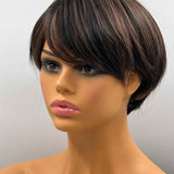 JBEXTENSION 8 Inches Pixie Cut Black Mix Brown Color Wig LILLIAN