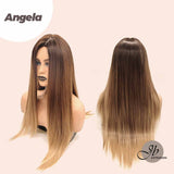 JBEXTENSION Peluca natural recta mixta rubia ombre de 28 pulgadas ANGELA