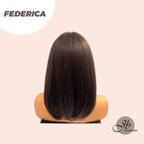 JBEXTENSION 16 Inches Short Bob Cut Cold Brown Wig With Bangs FEDERICA
