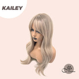 JBEXTENSION 25 Inches Curly Cold Blonde Wig With Bangs KAILEY
