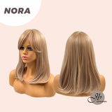JBEXTENSION 16 Inches Scalpiana Blonde With Platinum Highlight 3.5X4 Hard Silky Top Natural Scalp Effect Wig With Bangs NORA SILKY TOP