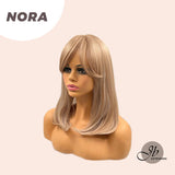 JBEXTENSION 16 Inches Scalpiana Blonde With Platinum Highlight 3.5X4 Hard Silky Top Natural Scalp Effect Wig With Bangs NORA SILKY TOP