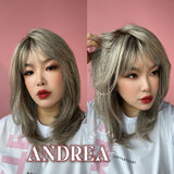 JBEXTENSION 18 Inches Ash Grey Wig with Bangs Women Fashion Full Machine Wig ANDREA【PLUS PERMATEASE】【BENDY EAR TABS】