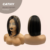 JBEXTENSION 12 Inches Bob Cut Nature Black With Blonde Highlight Side Part Frontlace Wig CATHY BLONDE HIGHLIGHT