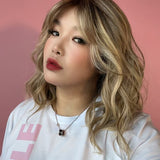 JBEXTENSION 14 Inches Curly Mix Blonde Wig with Bangs Pre-Cut T Part Snowflake Lace Frontlace Glueless Wig GLORIA MIX BLONDE