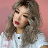 JBEXTENSION 18 Inches Curly Mix Grey Wig with Dark Root Women Fashion Full Machine Wig LACEY【PLUS PERMATEASE】【BENDY EAR TABS】
