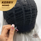 JBEXTENSION KERRY MONO Monofilament Handmade Wig 6X5 Full Monofilament Hand Tied Top Wig 18 Inches Grey with Dark Root Mono Lace Wig With Anti-slip Silicone Strips Glueless Wig KERRY MONO【BENDY EAR TABS】