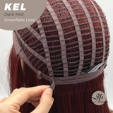 JBEXTENSION 22 Inches Dark Red Pre-Cut Snowflake Lace Frontlace Glueless Wig KEL DARK RED【PERMATEASE】【BENDY EAR TABS】- M/L