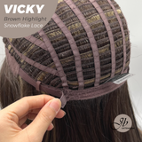 JBEXTENSION 20 Inches Dark Brown with Highlight Pre-Cut Snowflake Lace Frontlace Glueless Wig VICKY BROWN HIGHLIGHT【PERMATEASE】【BENDY EAR TABS】