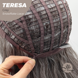 JBEXTENSION 18 Inches Grey Pre-Cut Snowflake Lace Frontlace Glueless Wig TERESA GREY【PERMATEASE】【BENDY EAR TABS】