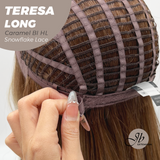 JBEXTENSION 22 Inches Long Caramel Blonde Highlight Pre-Cut Snowflake Lace Frontlace Glueless Wig TERESA LONG CARAMEL BLONDE HIGHLIGHT【PERMATEASE】【BENDY EAR TABS】